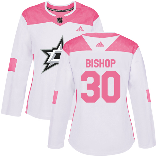 Adidas Stars #30 Ben Bishop White/Pink Authentic Fashion Women's Stitched NHL Jersey - Click Image to Close